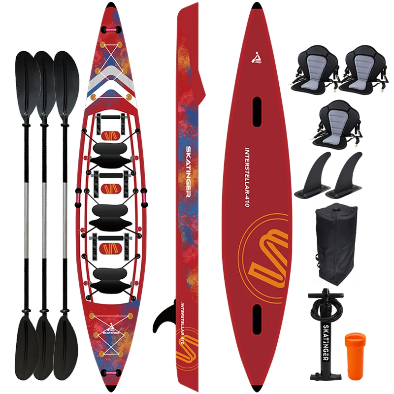 Skatinger Drop Stitch Kayak com pedais, Canoa de pesca, 3 pessoas, 490cm x 84cm