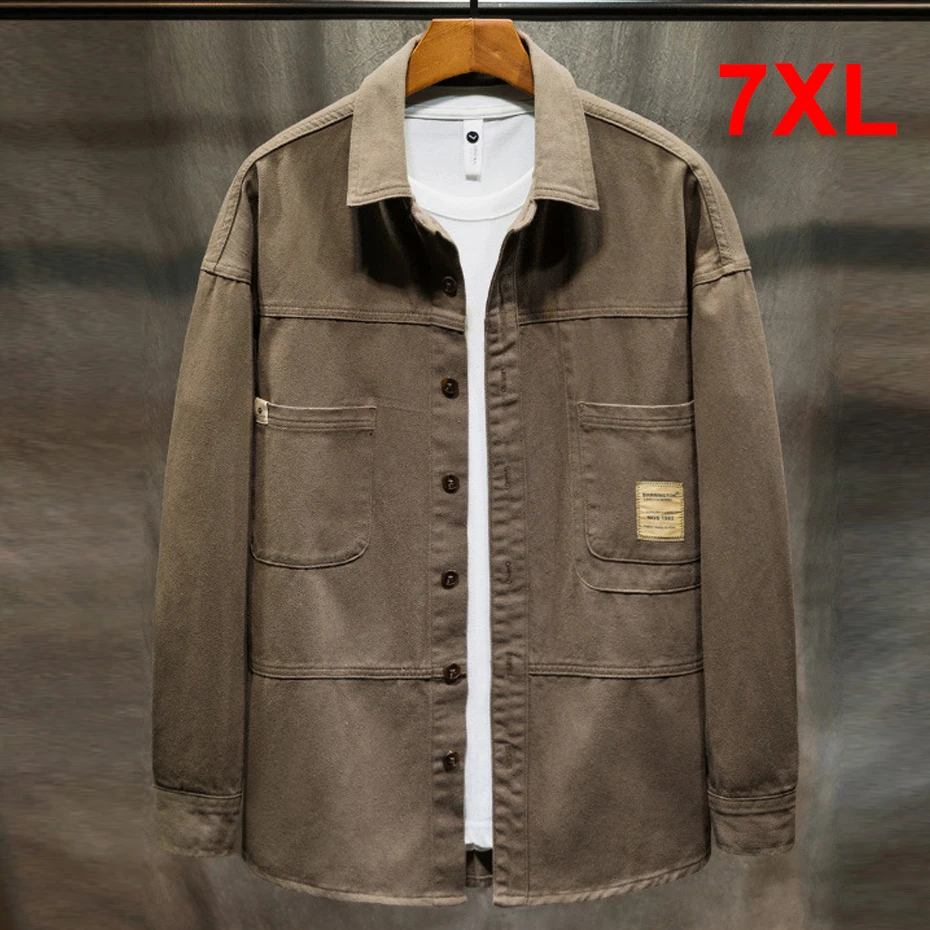 Long Sleeve Shirts Jacket Men Plus Size 7XL Cargo Shirts Autumn Spring Fashion Casual Denim Shirt Big Size 7XL