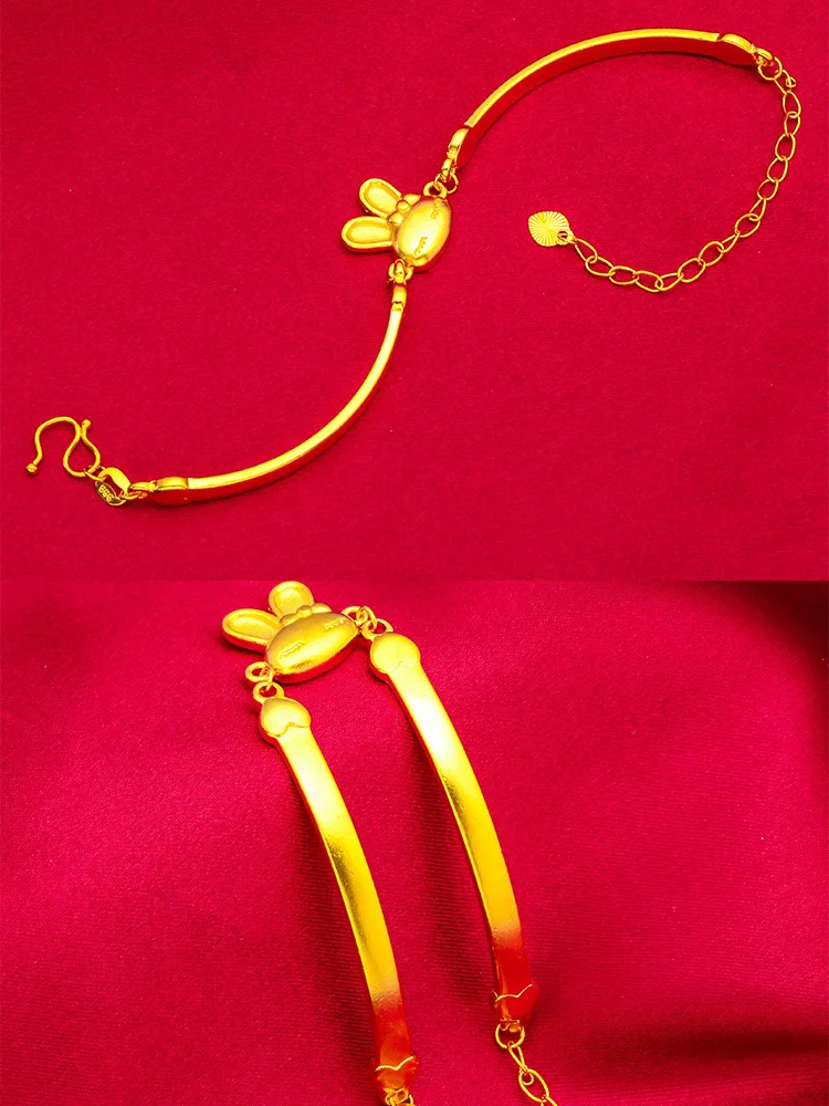AU999 24K Gold Women's Rabbit Bracelet - Polished Rabbit, Chiseled Rabbit Texture,  Commute Date Girly Aura Full