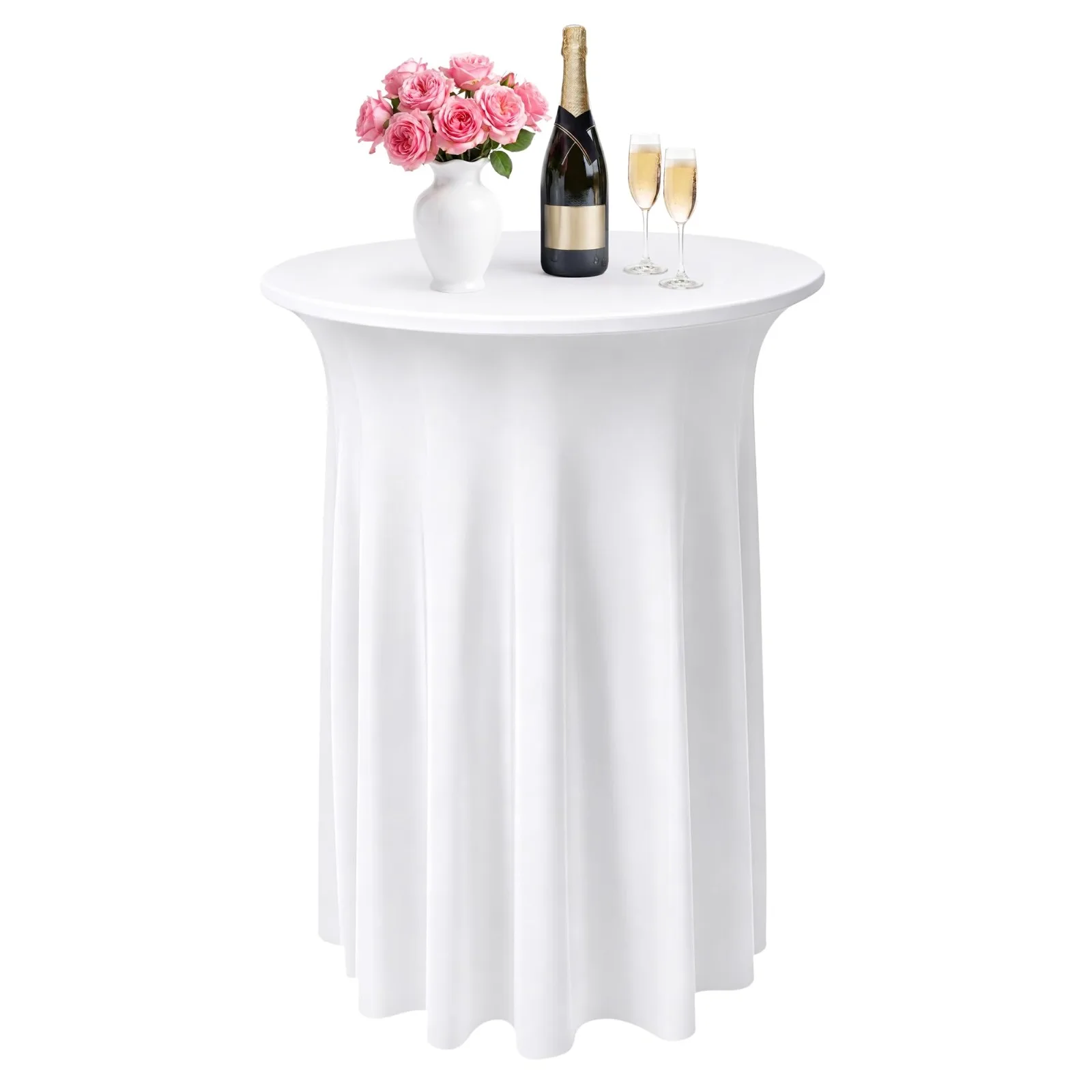 Round Tablecloth Elastic Fitted Stretch Cover Solid Color Floor Length Drop Dustproof Bar Wedding Banquet Hotel Decor Home Event