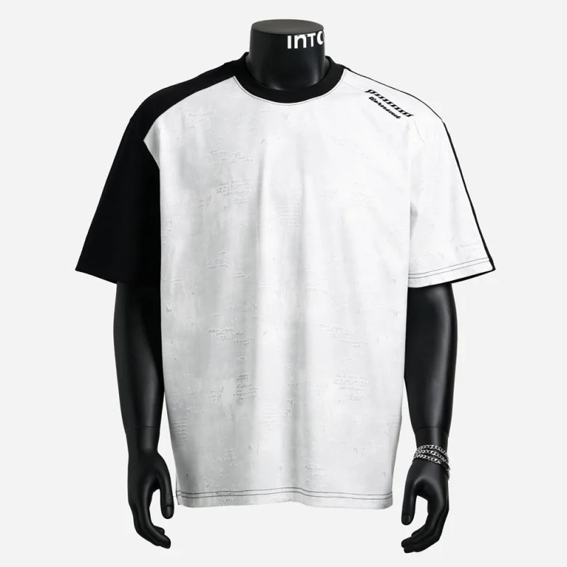 Men's T-Shirt Unique Design Color Block Jacquard Round Neck Summer Loose Modern Street Style Casual Short Sleeve