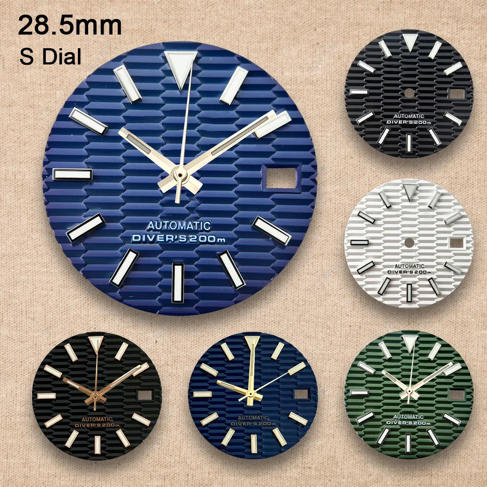 28.5mm S Logo SKX007 Slope Dial Fit NH35 Japanese Movement High-Quality Green Luminous Watch Modification Accessories