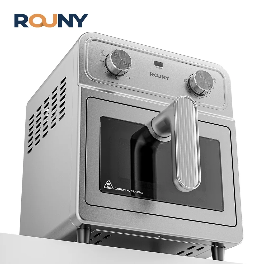 ROUNY 6,5L Heißluftfritteuse mit Sichtfenster, Klassische Drehknopfsteuerung 80-200 ℃   No-Turn-Grillgerät, komplett aus Edelstahl, Familiengröße