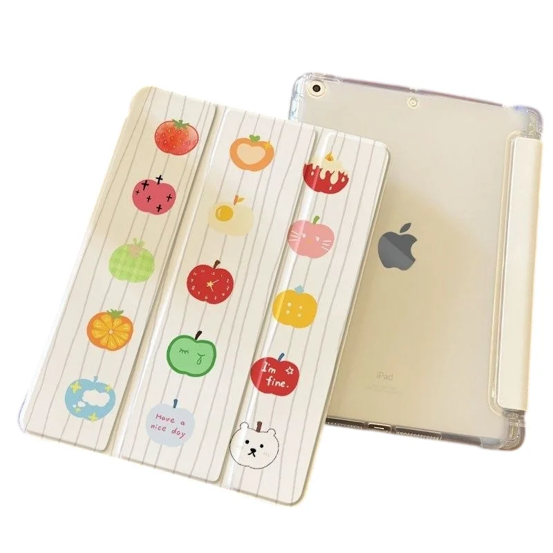Creative Apple Print Pen Slot Tablet Case For iPad 2026 Air 8 7 6 4 3 2 1 Pro 2024 11in 12th 11 10 9 8 7 6 5th Cover