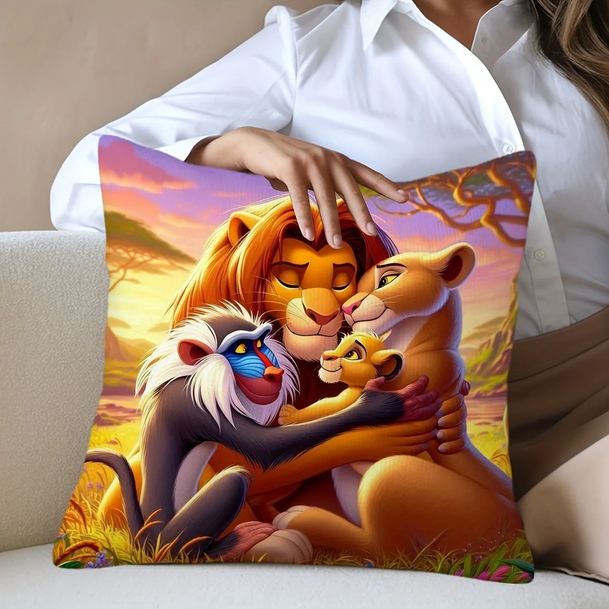 غطاء وسادة عائلي كرتوني مستوحى من Lion King: مثالي للمعجبين! غطاء وسادة أريكة، ديكور منزلي لغرفة النوم