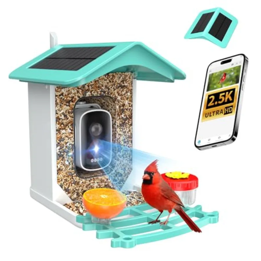 

【Spot goods】Smart Bird Feeder with Camera AI Identifies 16 000+ Birds Solar Powered 2.5K HD Auto Capture and Notify Ideal Gift