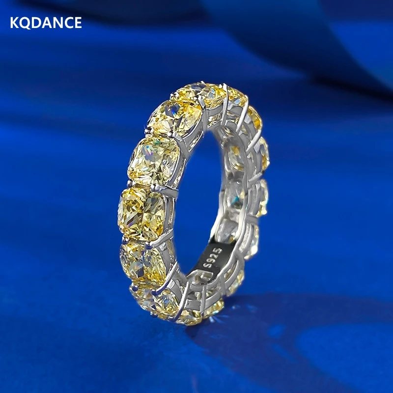 KQDANCE Luxury Solid 925 Sterling Silver With 5*5mm Cushion Cut Yellow High Carbon Diamond Rings Fine Jewelry For Women Wedding