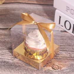 Plastic Clear Individual Single Cupcake boxes with Insert and Ribbon Transparent PVC PET Food Grade Bakery Packaging Box