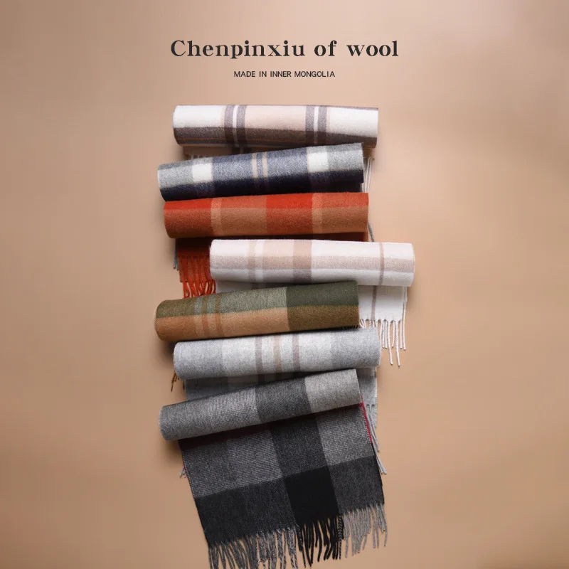 

Шарф из чистой шерсти 2025 года — мужской и женский зимний универсальный клетчатый шарф с толстым лацканом