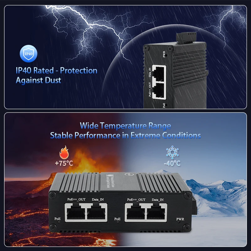 Industrial Gigabit PoE Injector Hardened PoE Adapter with 12-56V DC Input DIN- Rail /Wall Mount