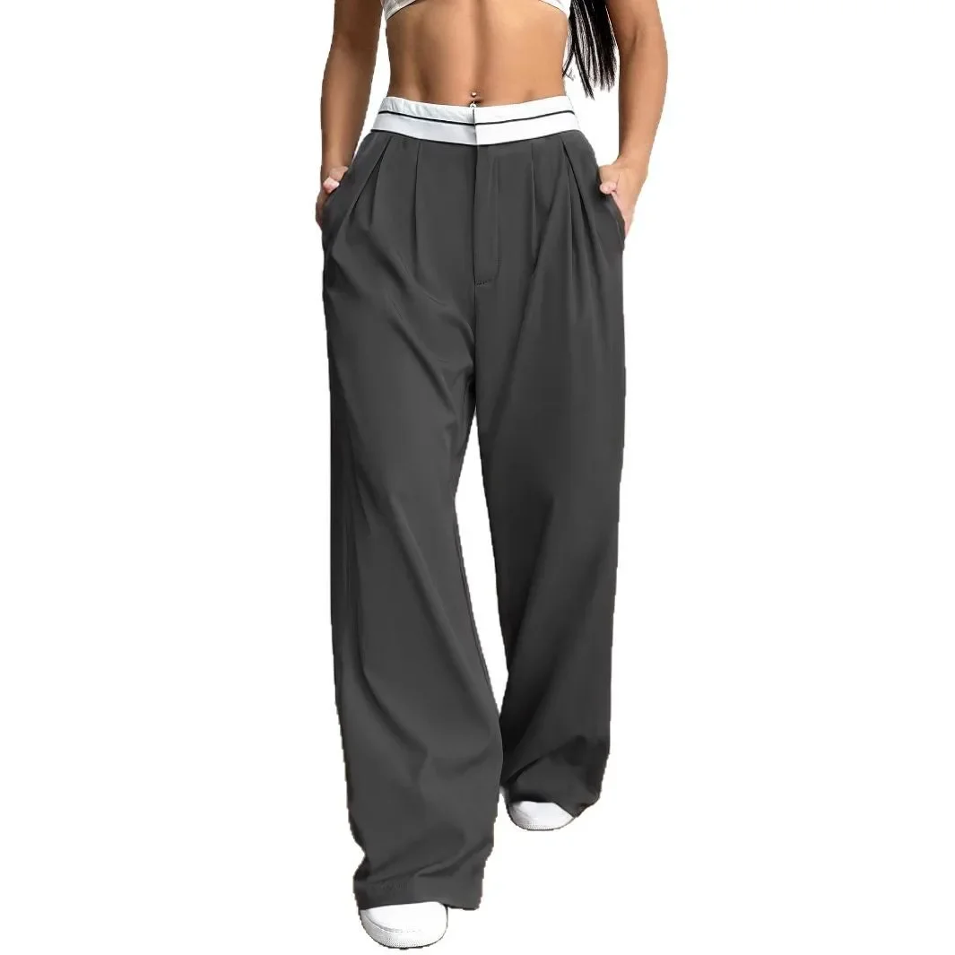سروال بدلة فضفاض واسع الساق 2025 نمط جديد مريح مناسب بنطال طويل للنساء أنيق عصري AE Stock Origin China