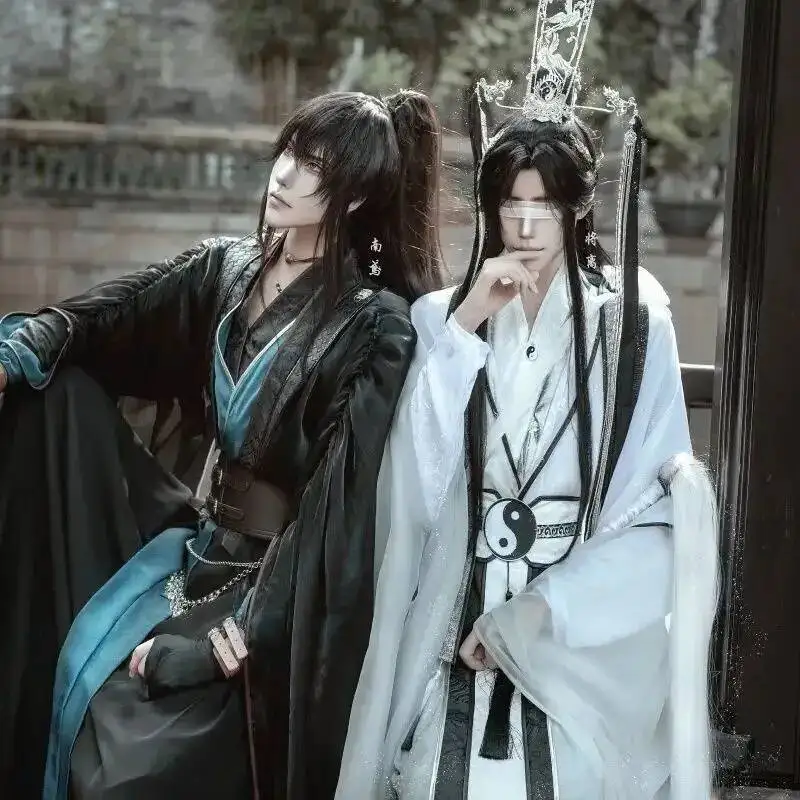 زي أداء الهالوين مو داو زو شي مشتقة شياو شينغشين كوسبلاي متعدد الاستخدامات هانفو أبيض أسود فستان على الطراز القديم