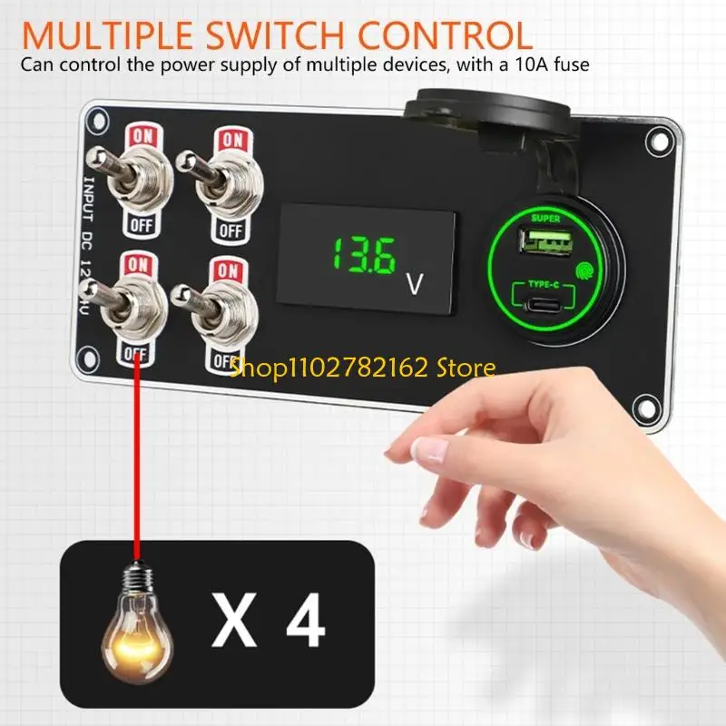 

547B Marine 4 Rocker Switches Panel Phone Charging Waterproof Automotive Accessory For Truck Boat Power System