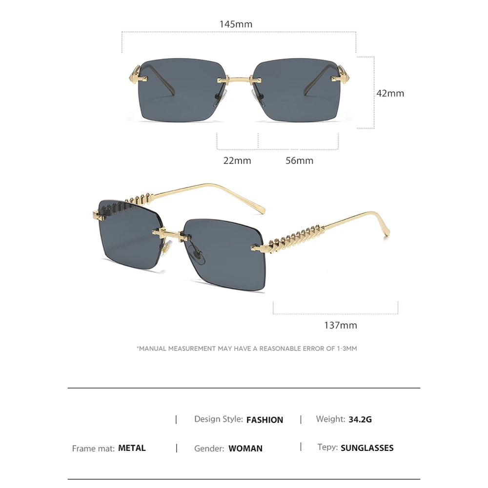 نظارات شمسية مربعة بدون إطار من Kachawoo للرجال باللون الرمادي والبني UV400 نظارات شمسية عصرية بدون إطار للنساء للجنسين لتزيين الحفلات #6