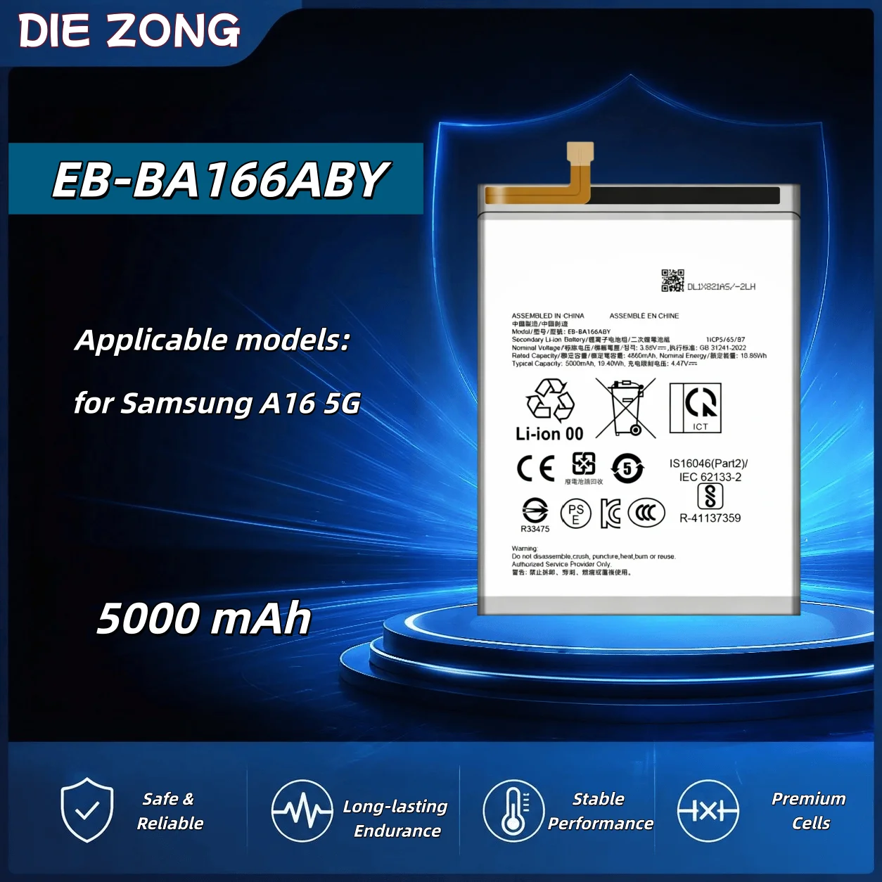 5000mAh Large Capacity EB-BA166ABY Suitable for Samsung A16 5G Large Capacity  Phone Battery High Performance Fast Shipping