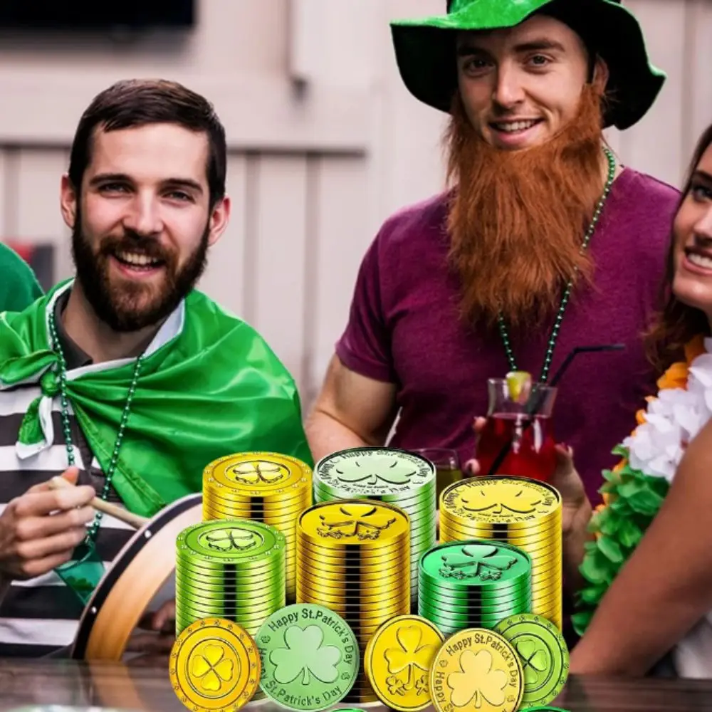 10pcs Coins Toys St. Patricks Day Party Pirate Shamrock Coin Supplies Green Gold Treasure Irish Festival Party Decor