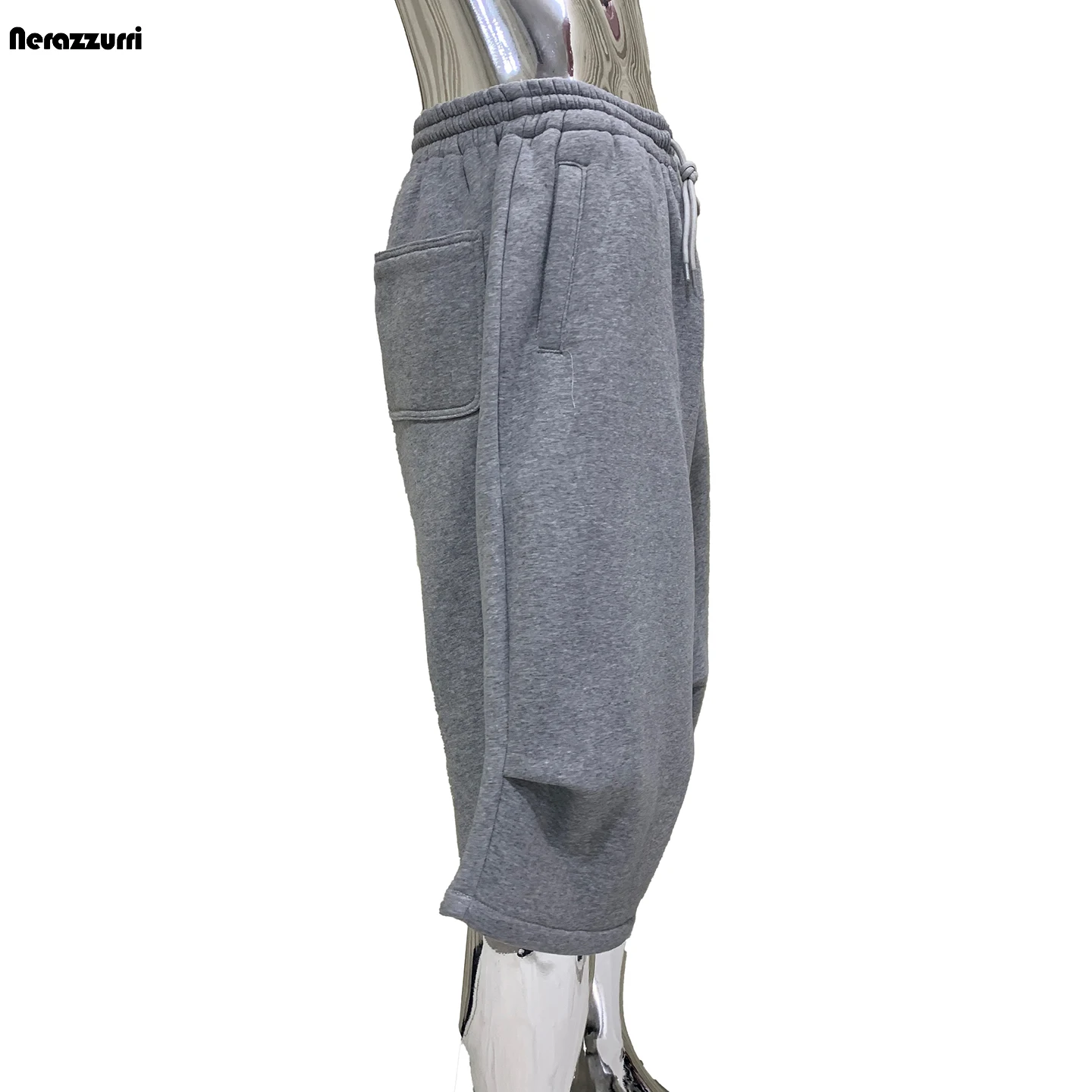 Nerazzurri American Sporty Grey Shorts over Knee 3D Silhouette Trendy Autumn Men's mid Waist Casual Cotton Polyester Shorts