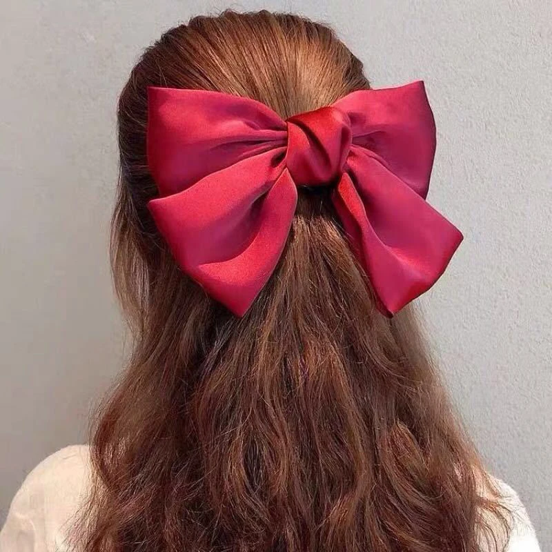 Fashion Ribbon Hairgrips Big Bow Hairpin Girls Satin Trendy Ladies Hair Clip