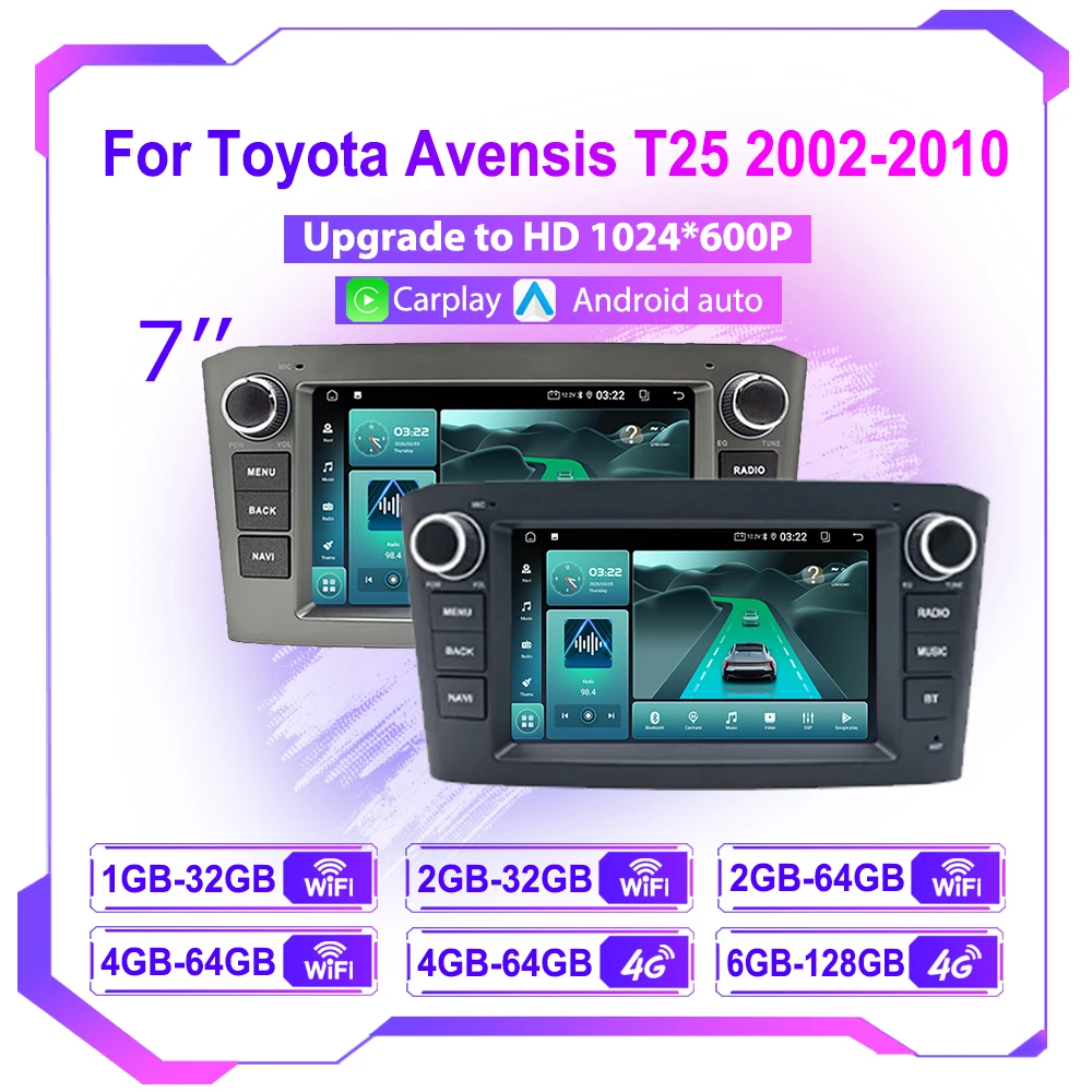 Android 15 Auto Radio For Toyota Avensis T25 2002-2010 Car Multimedia Player Navigation GPS Stereo Carplay BT WIFI RDS Head Unit