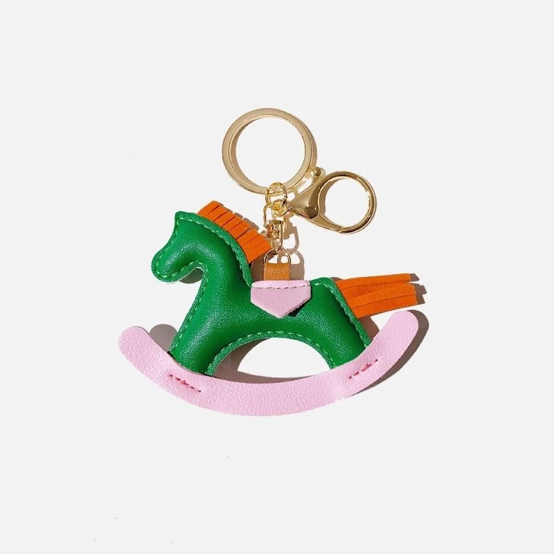 Women Leather Charms Bag Pendant KeyChain Cartoon Pony Rocking Horses Keyring Cute Animal Ornament Accessories Decoration Gift