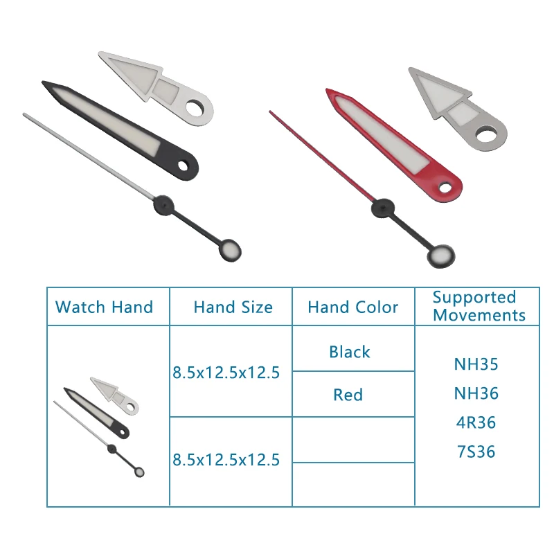 ساعة يد مضيئة باللون الأخضر تناسب 7s36 4R36 NH35 NH36 8.5*12.5*12.5 مللي متر ساعة يد تعمل بالحركة باللون الأخضر لومينو