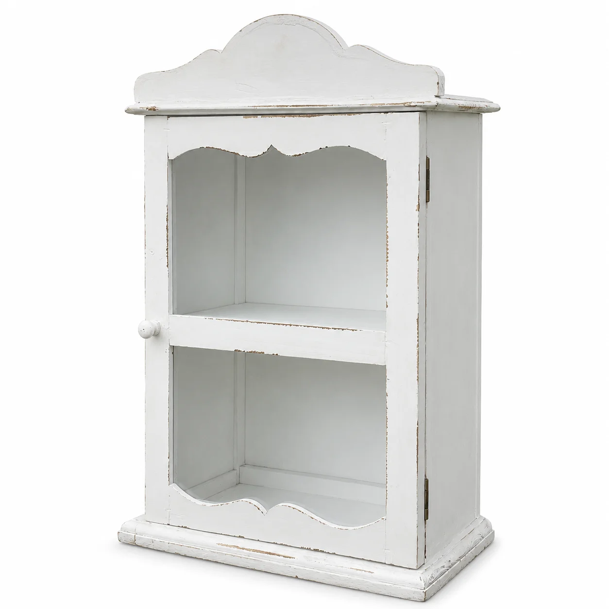 Handmade Vintage White Wood Display Cabinet with Glass Door, Wall-Mounted or Tabletop Storage Shelf for Bathroom Kitchen Decor view 6