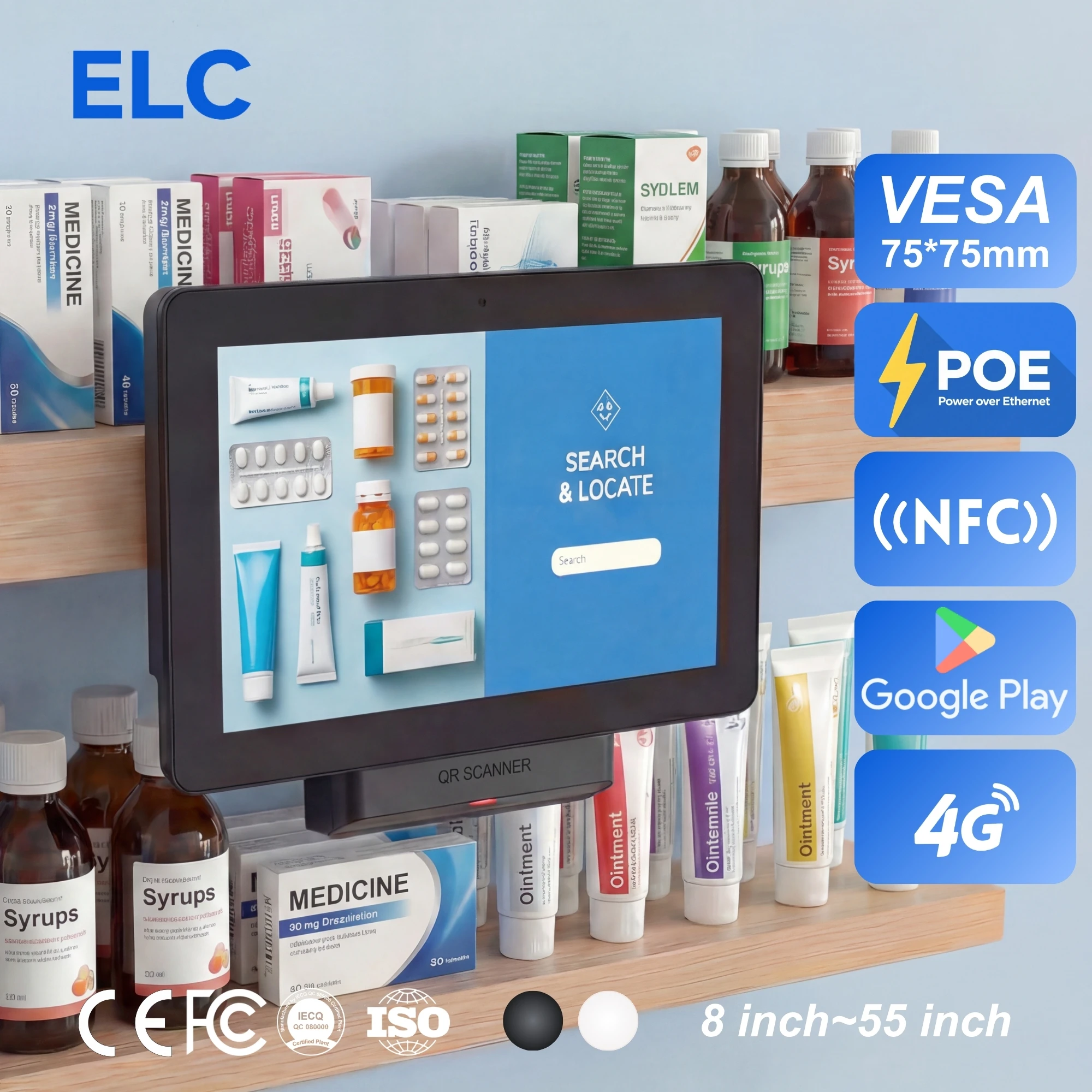 Pharmacy Shelf 10.1 Inch Android 11 Tablet PC For Medicine Location Search And Stock Real-time Inquiry Digital Signage Player