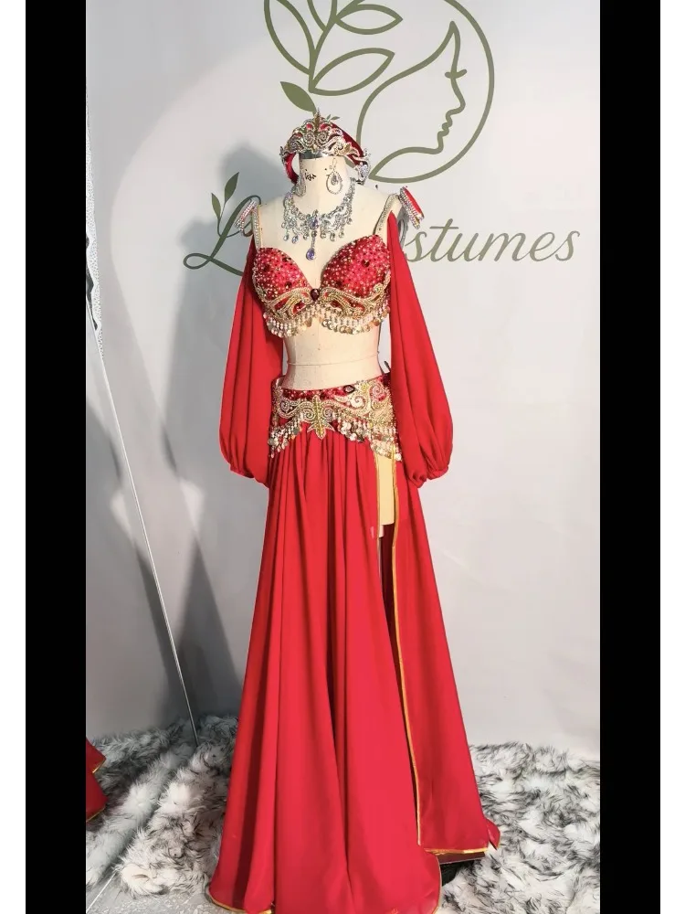 Customized Eastern Bellydance Dress Indian Clothes Women Belly Dancing Bra and Skirt Set Oriental Dance Costume Group Stage Wear