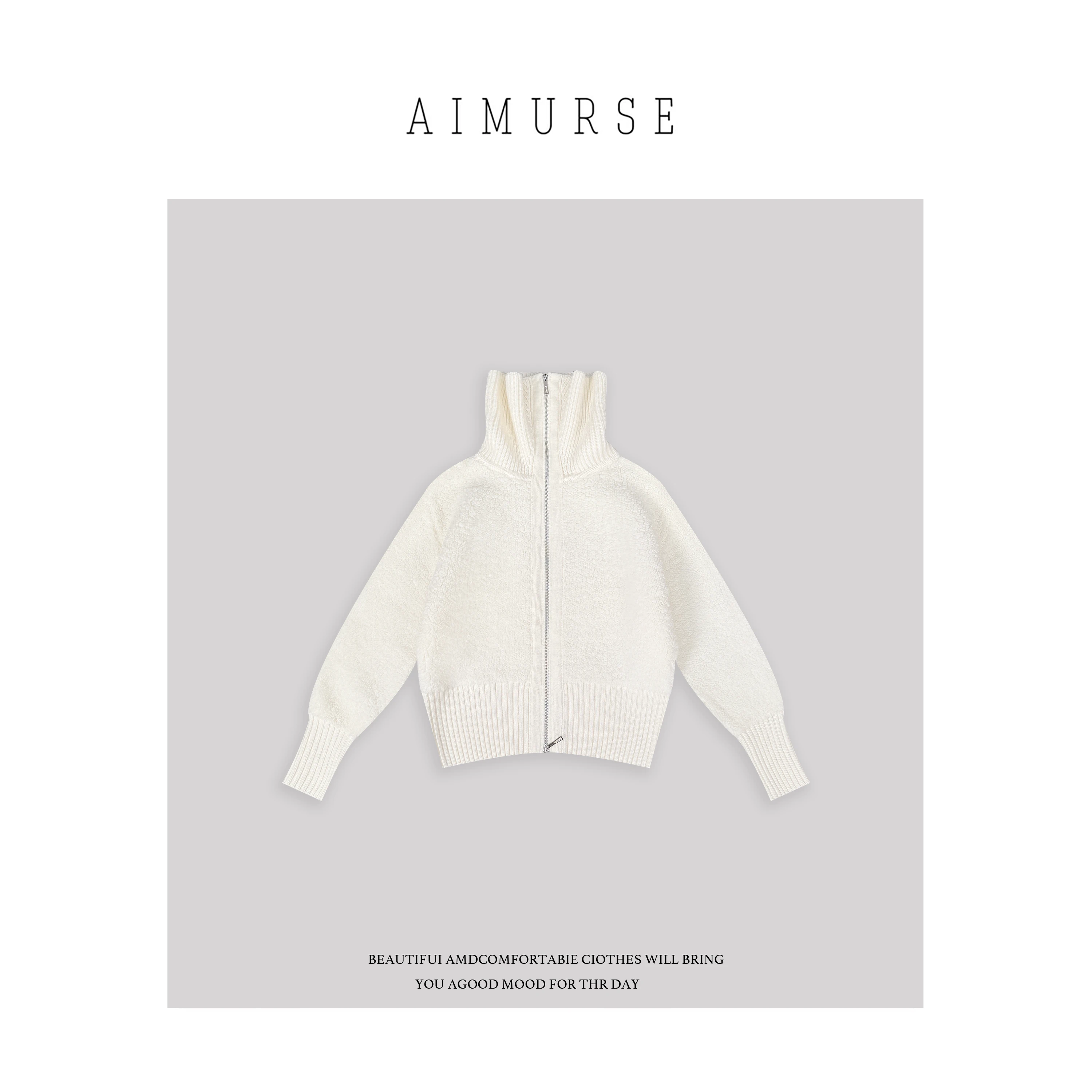 

Warm Woolen Zipper High Collar Sweater AIMURSE London Street Small AM3023 Thiened Autumn Winter Women's Knitwear