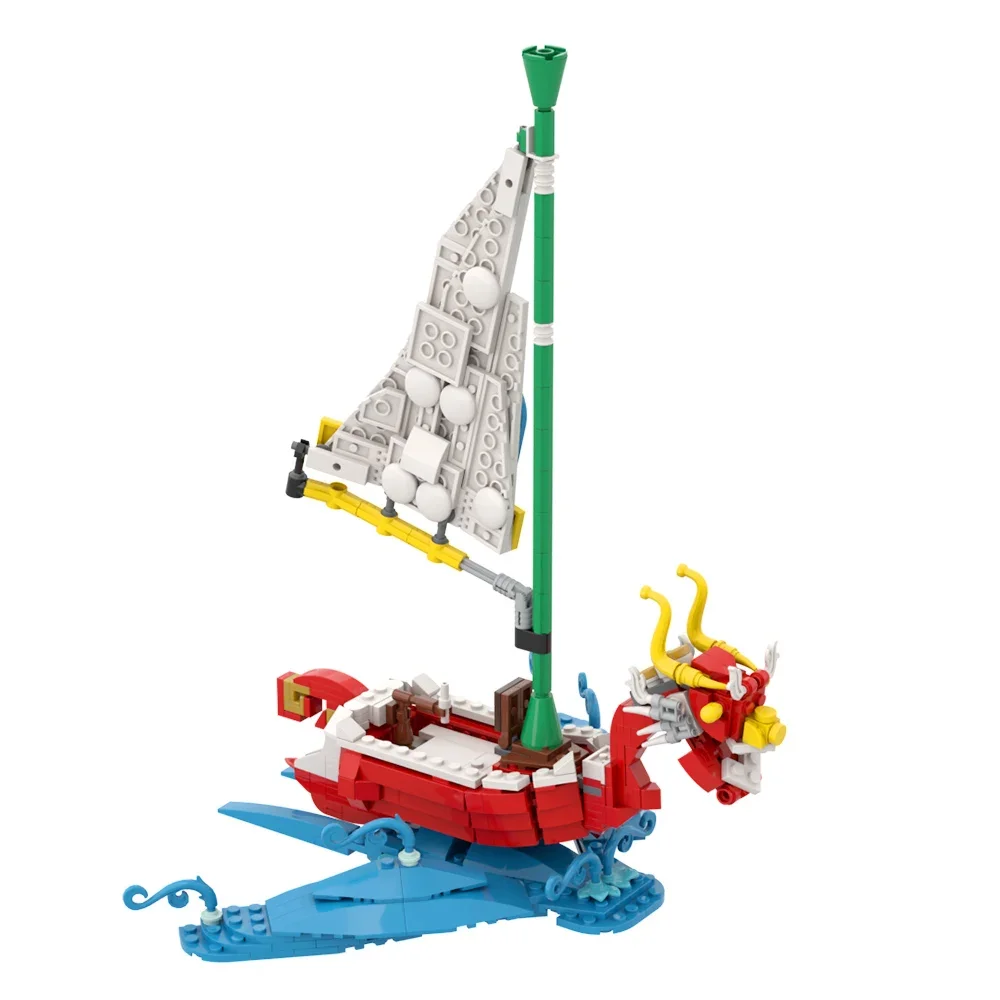 MOC Game The Wind Wakered Boat Adventure Ship on The Great Sea Building Blocks Set Longship Dragon Boat Model Bricks giocattoli per bambini