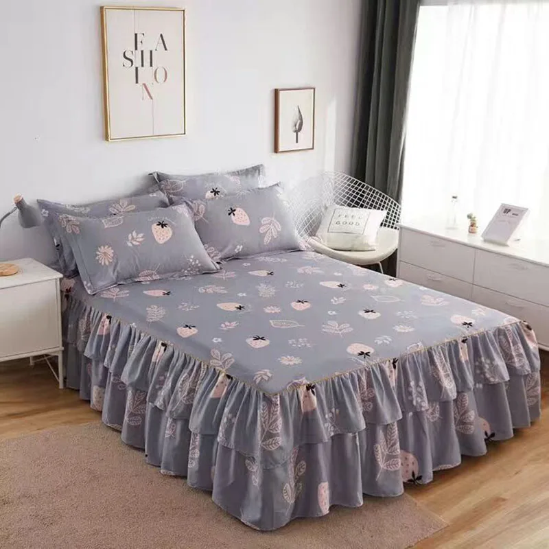 Lençóis de cama de algodão macio, cama vestido, coberturas florais, lençóis de solteiro, king e queen size, cama em casa espalhada, 3PCs