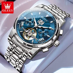 OLEVS 2023 New Skeleton Flywheel Mechanical Watch for Men Waterproof Luminous Watches Luxury Top Brand Men's Business Wristwatch