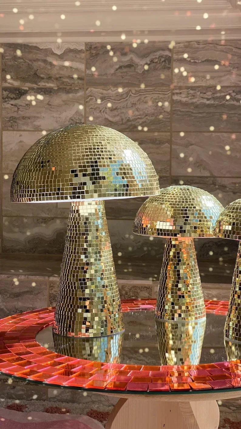 Disco Mushrooms Creative home decor Table Decor Mirror Retro Handmade Disco Ball Mushroom Art Decorations Bar Ornaments