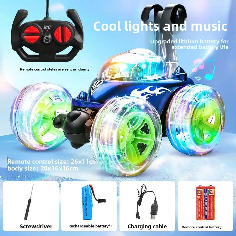 RC Tumbler Stunt Car Remote Control Car 360° Rolling Car with LED Colorful Lights Music, Rechargeable RC Vehicle Birthday Gift