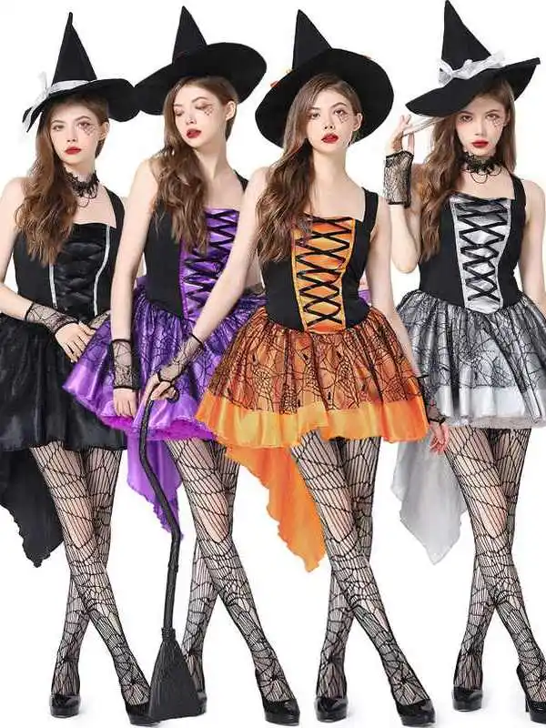 

Halloween Purple Orange Mesh Suspender Witch Cosplay Costume Women's Traditional Stage Wear 18-25 Years Old Chinese Made