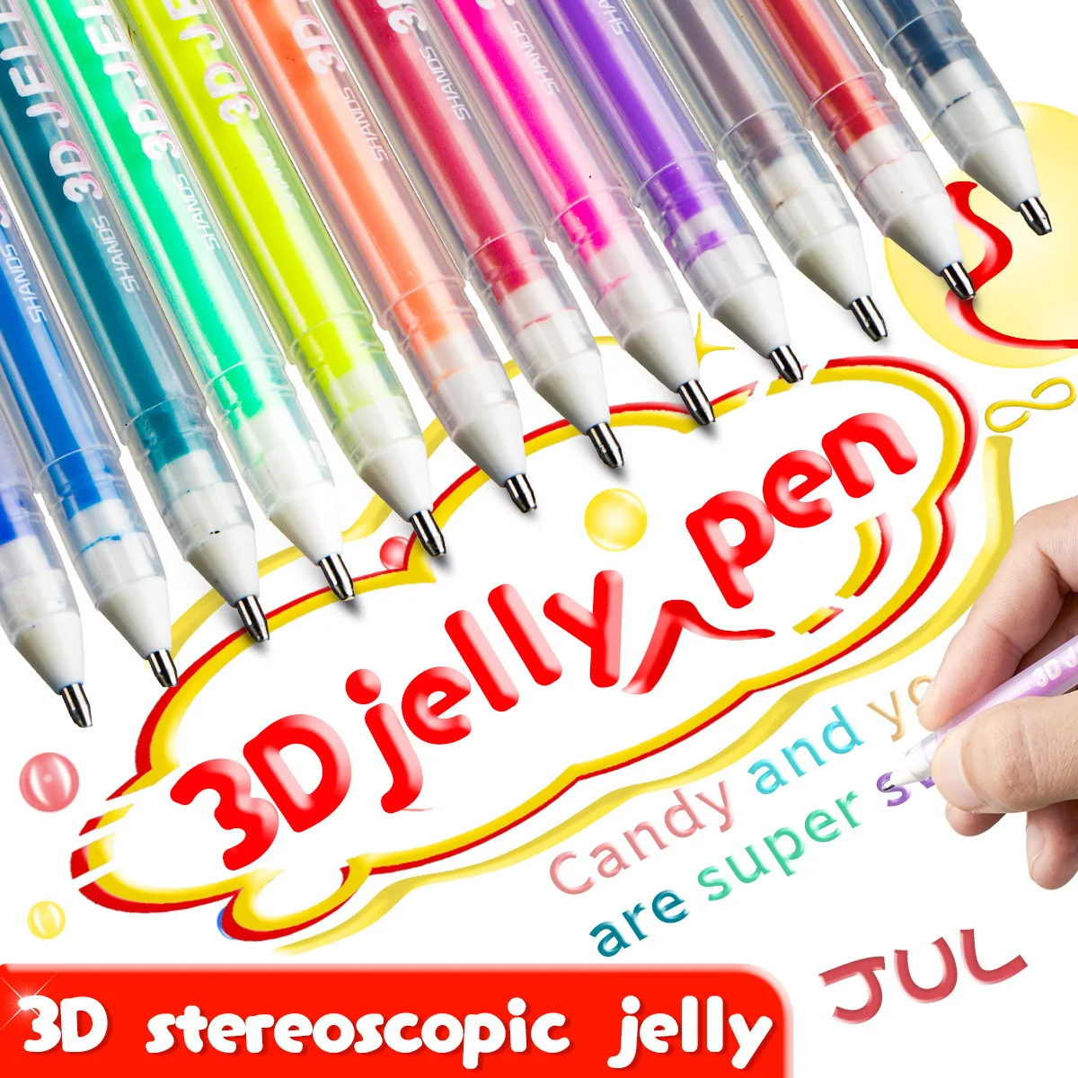 6/12 Pcs 3D Jelly Pen Roll Gel Pens Highlighter Pen Set For Coloring Books Colored Fine Point Markers Art Stationery Supplies