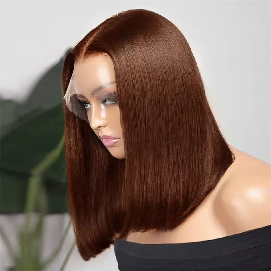 

#4 Chocolate Brown Straight Short Bob Wigs Brazilian Remy Hair Human Hair Honey Brown 13x4 Transparent Lace Front Human Hair Wig