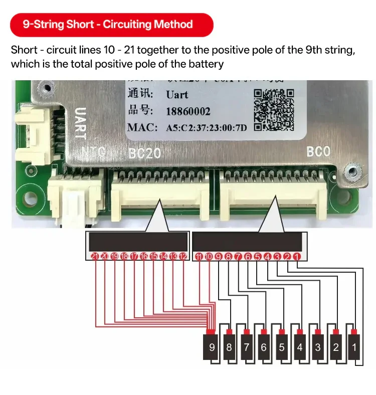 JBD BMS 40A 50A 60A 80A 8S~20S Bluetooth Smart BMS 8S 9S 10S 12S 13S 14S 15S 16S 17S 18S 20S LiFePO4 Li-Ionen BMS für E-Scooter – Detail 5