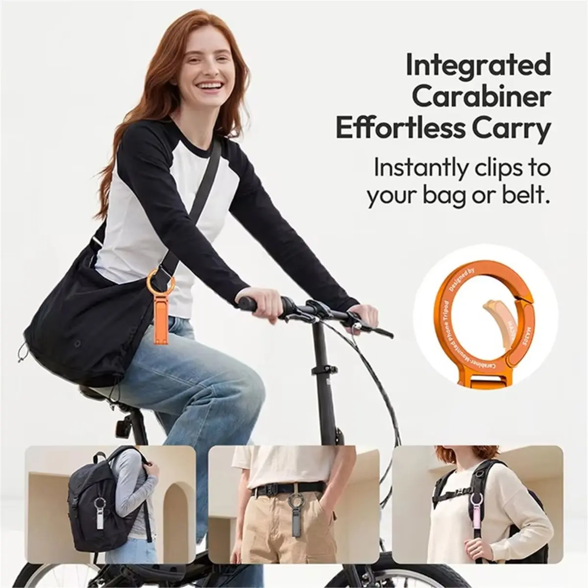 MA30S Carabiner Phone Stand Dual-Sided Magnet Handheld Desktop Stand Travel Selfie Stand for 17 16 15 Black