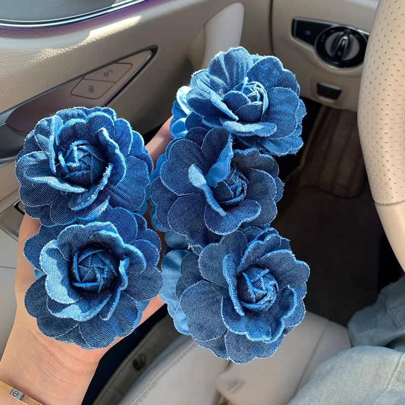 

Vintage denim blue premium rose flower clip banana clip, ambient plate hairpin