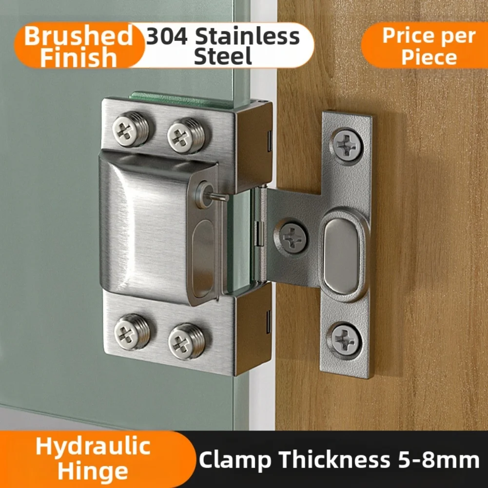 For Frameless Glass Doors No Punching Needed Fits 5mm to 8mm Glass Stainless Steel Hydraulic Glass Door Hinge with U Shaped Clip