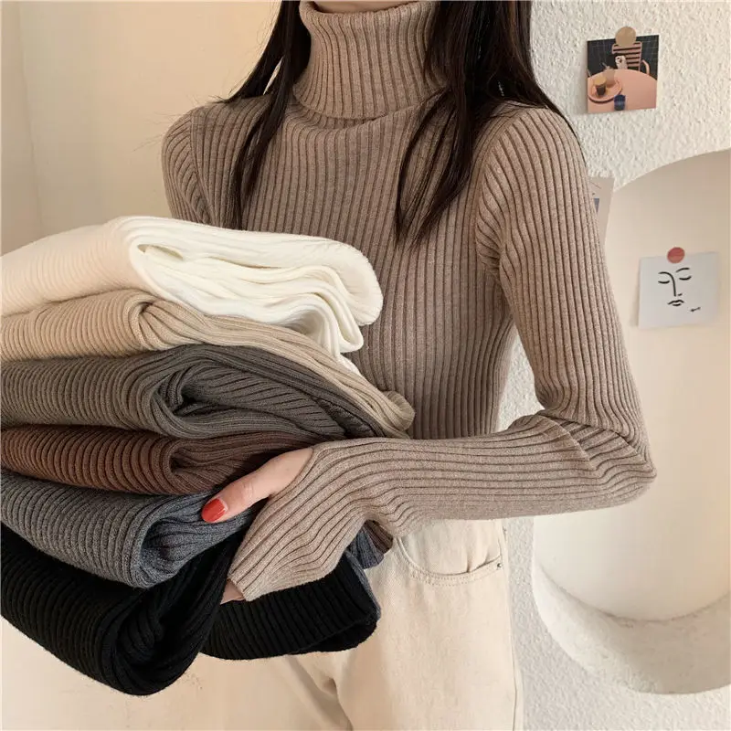 

High Neck Sweater Refers to a Women's Autumn and Winter Slim Fit Pullover, Long Sleeved Soft Knit Sweater with a Base Layer Unde
