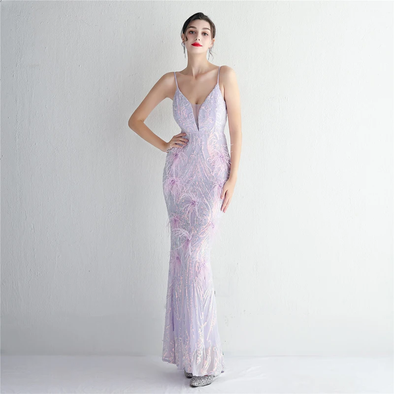 

Summer Women Chic Elegant Sexy Spaghetti Strap Deep V Neck Sequined High Split Evening Party Cocktail Prom Long Maxi dress