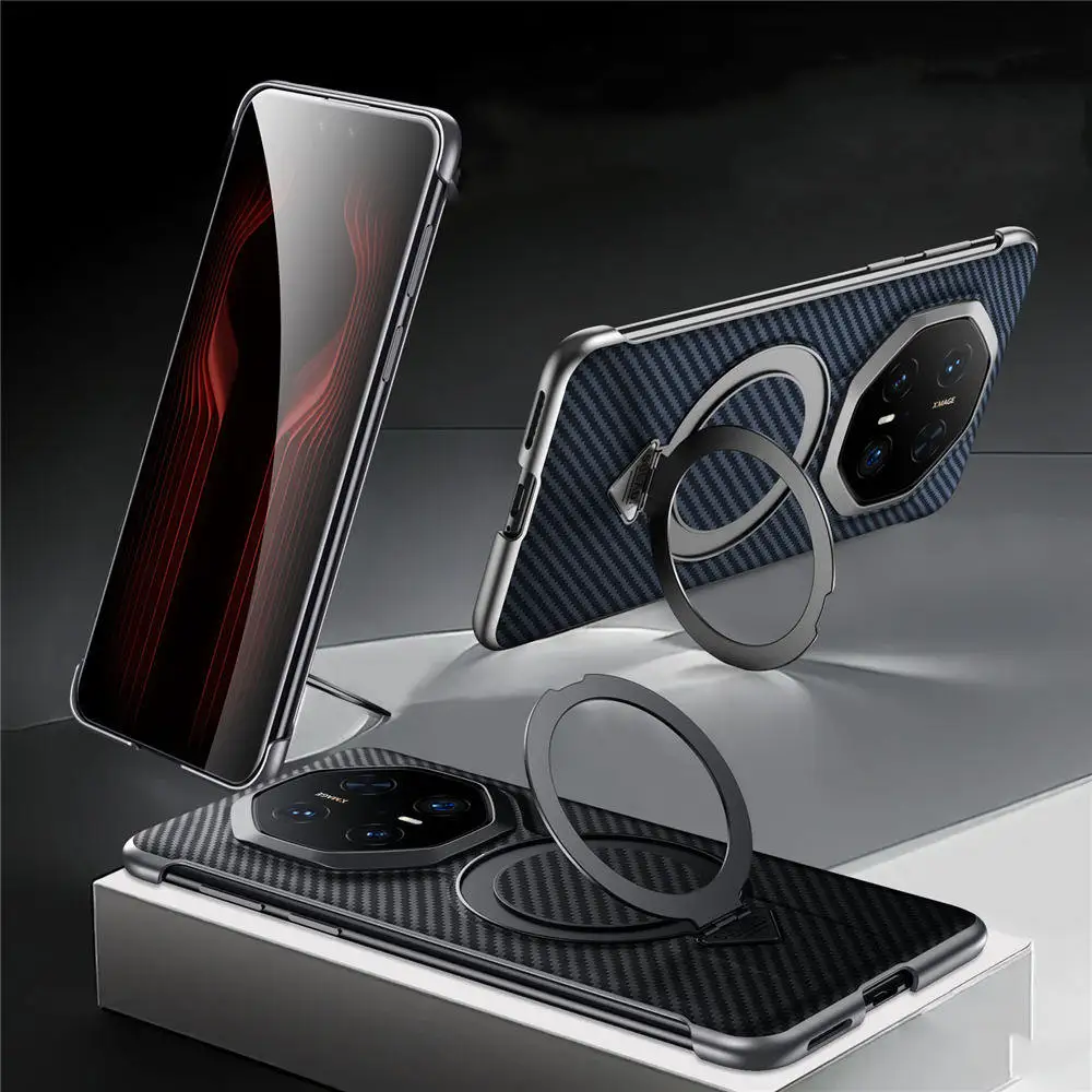 

Элегантный чехол Magsafe с узором из углеродного волокна для Huawei Mate70 RS, задняя крышка с кольцевым кронштейном