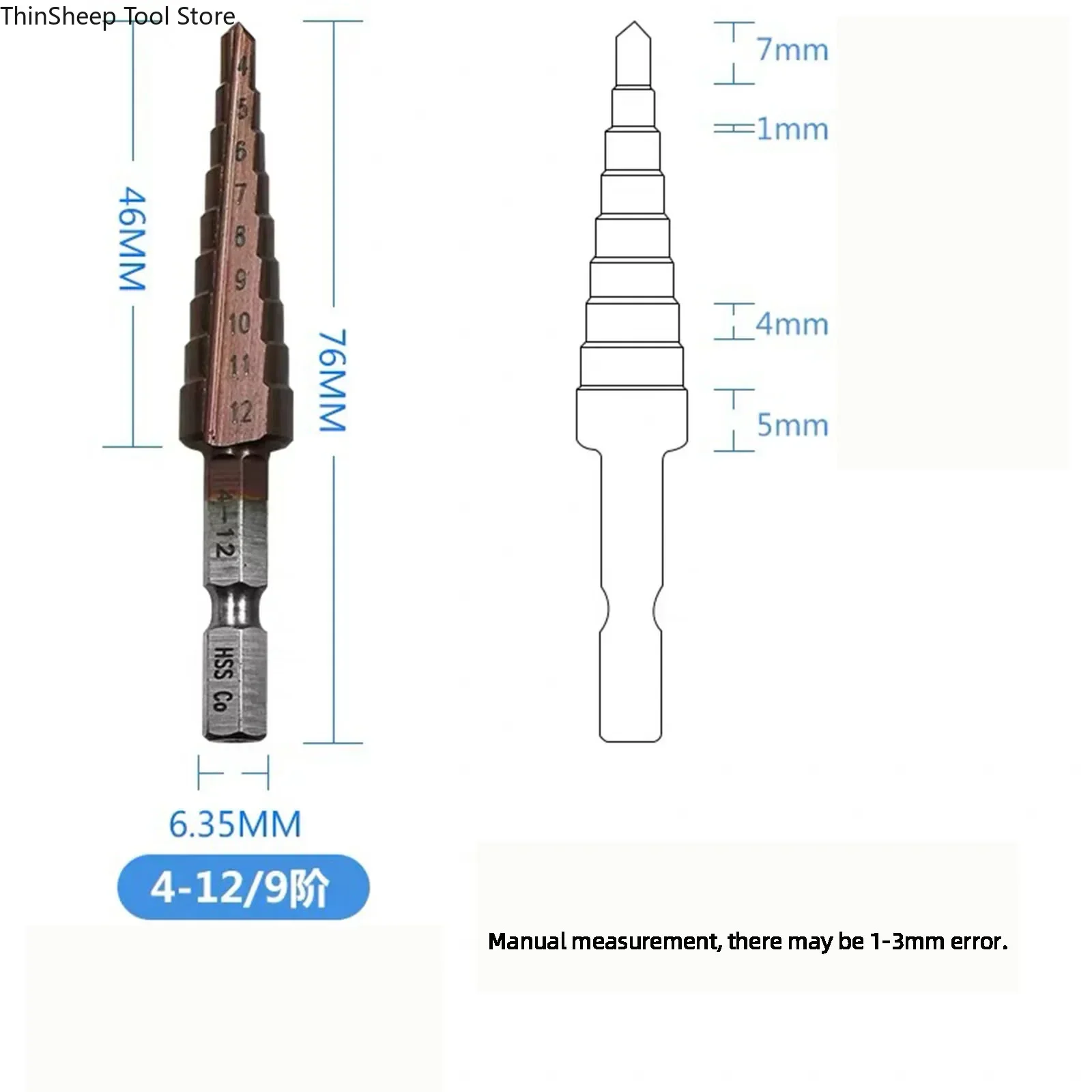 HSS M35 Step Cone Drill Bit  4-12mm  4-20mm  4-22mm  4-32mm Coated Straight Flutes Hex handle Hole Cutter Enlarger Metal Wood