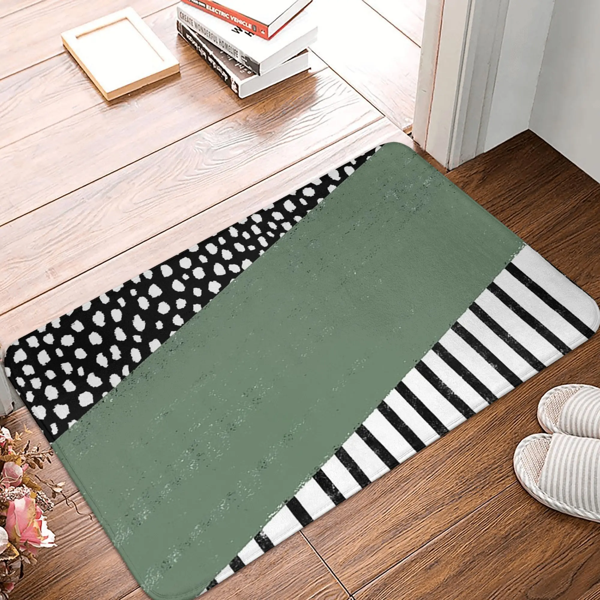 

Polka Dots and Stripes Pattern Anti-slip Doormat Floor Mat Cushion Carpet Rug for Kitchen Entrance Home Living room Footpad Mats