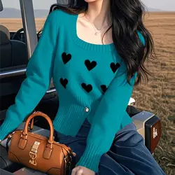 Women Autumn Winter Loose Trend Printing Solid Color Knitting Women Clothes All-match Sweater Pullover Loose Long Sleeve Sweater