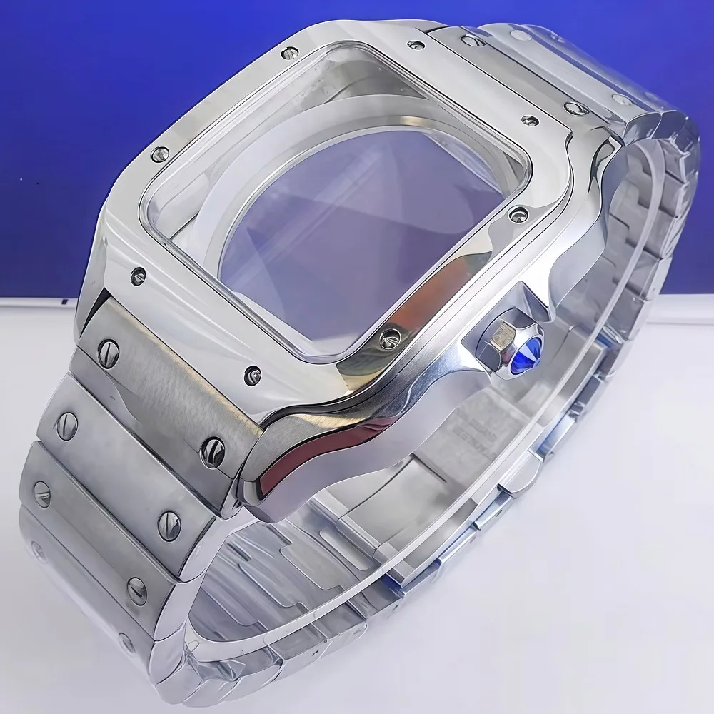 

38MM Square Watch Case Silver gold Silver Stainless Steel Case Strap For NH34 NH35 Automatic Movement Square Watch Repair Parts