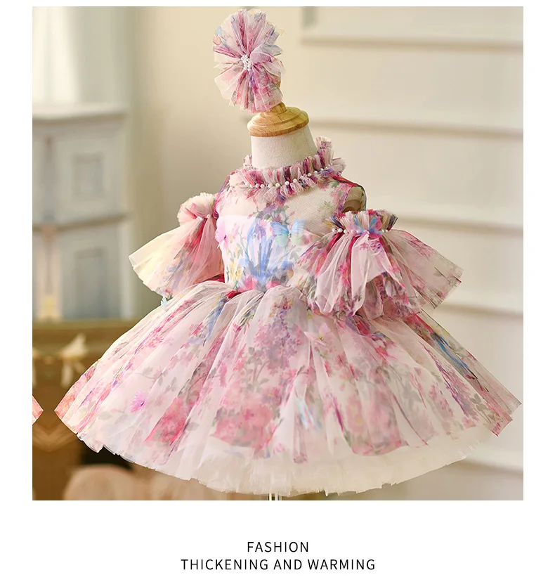 Sweet and cute baby birthday high-definition dress exquisite girl wedding dress new girl net gauze lace skirt 2-10 years old