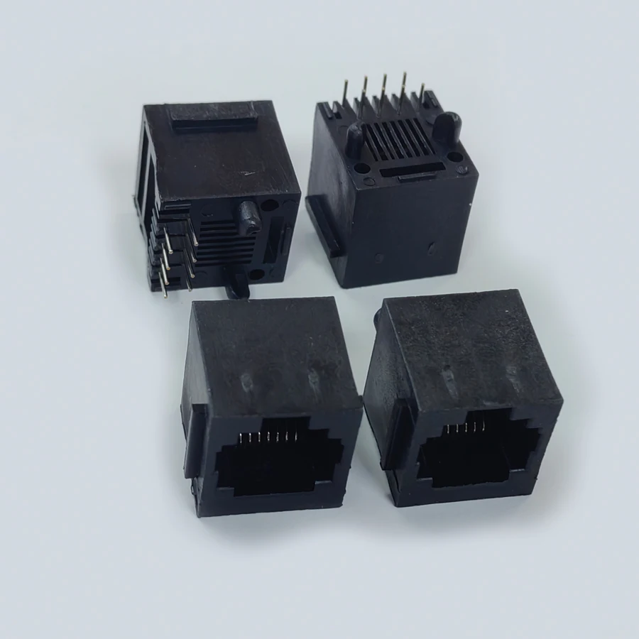 50 pz/lotto PCB RJ45 8 p8c connettore Jack/presa Femlae plastica nera di tipo verticale a 180 gradi con bordo
